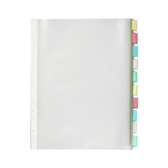 Marbig 35081 clear polypropylene pocket divider set with 10 translucent tabs in yellow, pink, blue, clear and green