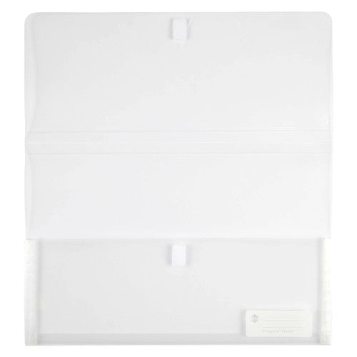 Close-up of Marbig Polypick Foolscap wallet showing touch fastener closure and write-on identification panel