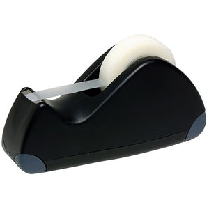 Marbig Professional 3931001 small black Pro Series tape dispenser holding a clear roll of tape, with the tape led over the front cutter