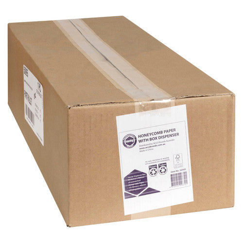 Long brown carton labelled Honeycomb Paper With Box Dispenser under the Marbig Professional Series badge