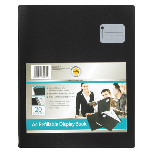 Marbig Professional Refillable Display Book 20 Pocket A4 Black