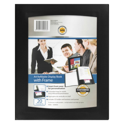 Marbig Professional Refillable Display Book 20 Pocket with Frame Black