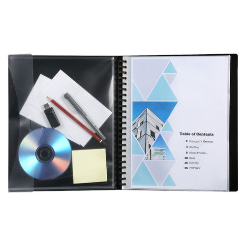 Marbig Professional Refillable Display Book 20 Pocket with Wallet Black