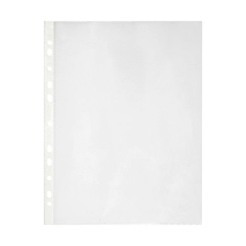 Single clear Marbig Professional 25112 A4 sheet protector with a punched, reinforced binding edge down the left side