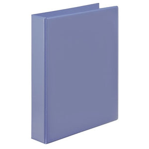 Purple Marbig Clearview 38mm A4 insert binder standing at an angle in a soft lavender tone, with a plain spine and clear overlay