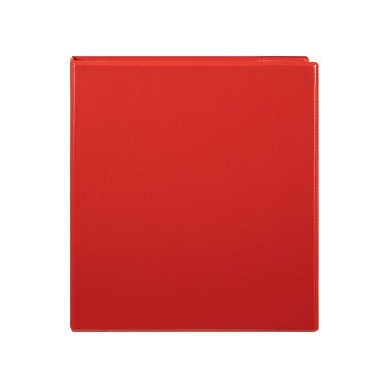 Red Marbig Clearview A4 insert binder photographed flat from the front, clear overlay edges just visible