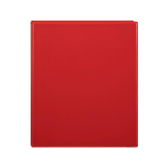 Front cover of the red Marbig Clearview 25mm insert binder photographed flat against a white background