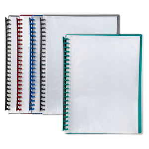Marbig Refillable Display Book 20 Pocket A4 showing clear front cover and assorted coloured back covers