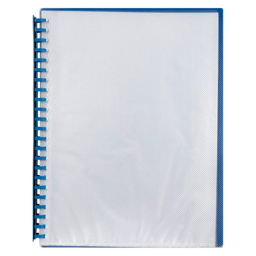 Marbig Refillable Display Book 20 Pocket A4 with clear front cover and blue back cover