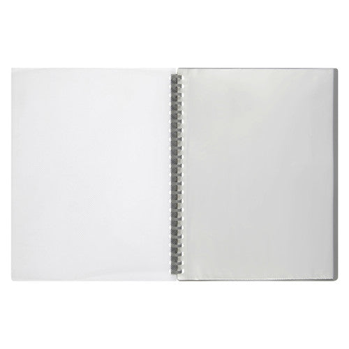 Close-up of clear polypropylene pockets inside the Marbig A4 Display Book holding documents