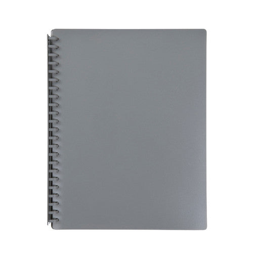 Marbig Refillable Display Book 20 Pocket A4 in grey, front cover view showing clear pockets and clean modern finish