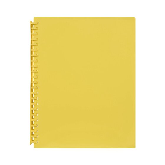 Marbig 2007005 refillable A4 display book closed, solid yellow cover with a matching yellow spiral spine