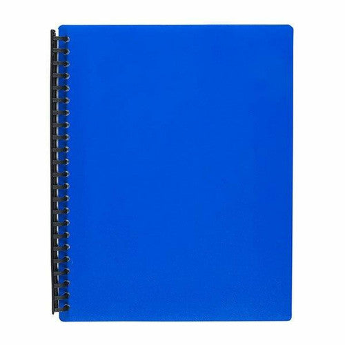 Marbig Refillable Display Book 40 Pocket A4 in blue, closed cover facing forward on white background