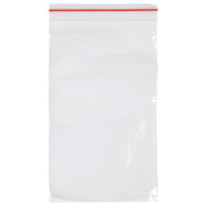 Single clear Marbig resealable polybag, 205 x 125mm, standing upright with a red seal line across the top edge