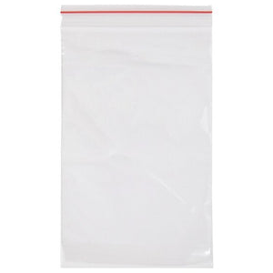One clear Marbig resealable polybag, 230 x 150mm, portrait orientation with a red seal line along the resealable top