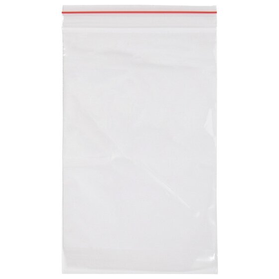 One clear Marbig resealable polybag, 230 x 150mm, portrait orientation with a red seal line along the resealable top
