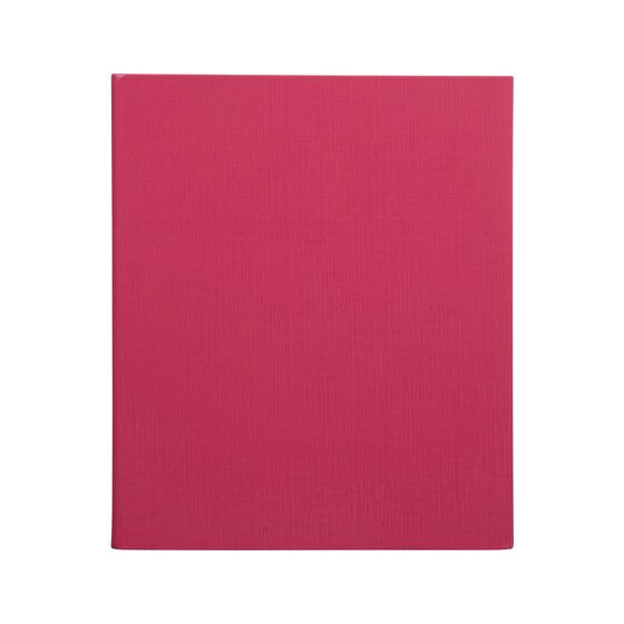 Straight on view of the coral Marbig ring binder front cover with its fine woven surface