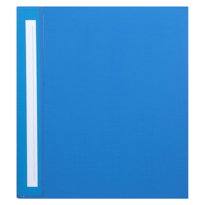 Front of the blue Marbig 5904001 Deluxe binder, textured blue cover with a long white label strip running beside the spine