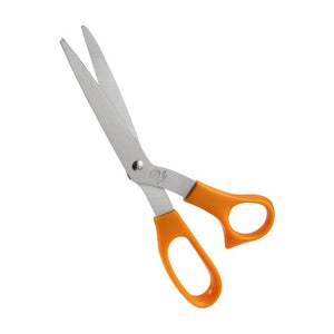 Marbig 975476 215mm scissors with long stainless steel blades and orange plastic handles, one small and one long loop