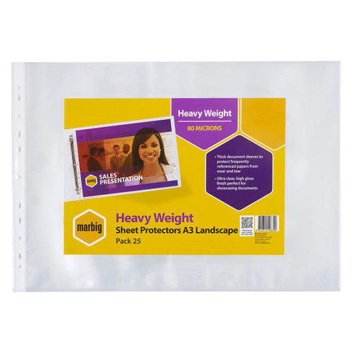 Marbig Sheet Protectors Heavyweight A3 Landscape Clear Pack of 25