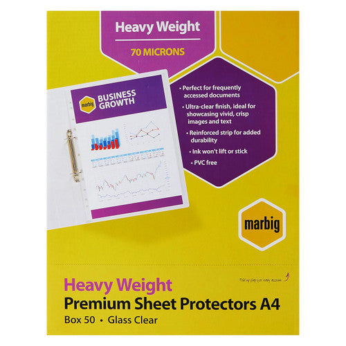 Marbig Sheet Protectors Heavyweight A4 Clear Pack of 50
