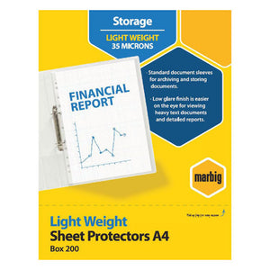 Marbig Sheet Protectors Lightweight A4 Clear Box of 200