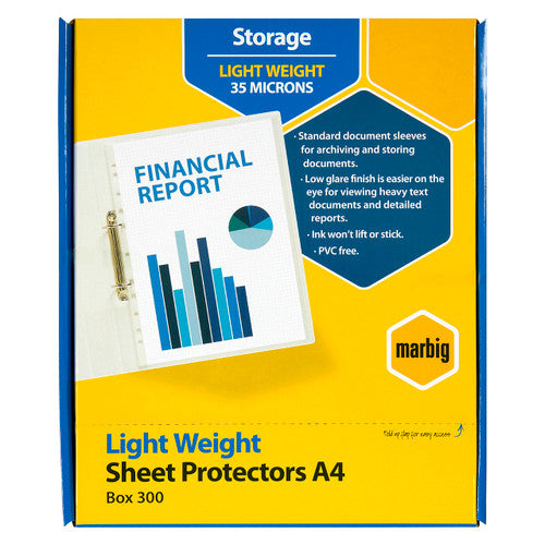 Marbig Sheet Protectors Lightweight A4 Clear Box of 300