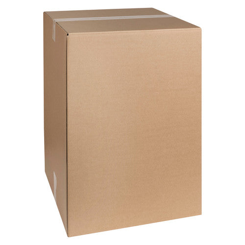 Marbig Professional 51039 large brown shipping carton, 430 x 405 x 600mm, standing upright and sealed with clear tape along the top seam