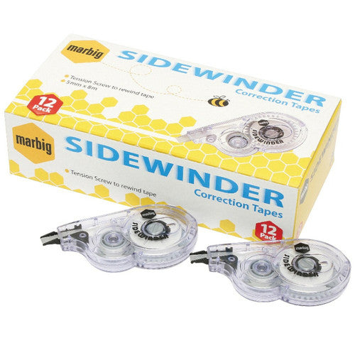 Marbig Sidewinder Correction Tape 5mm x 8m White Box of 12
