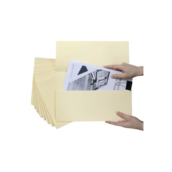 Hands sliding a clipped document into an open Marbig Slimpick buff wallet held in front of the rest of the pack