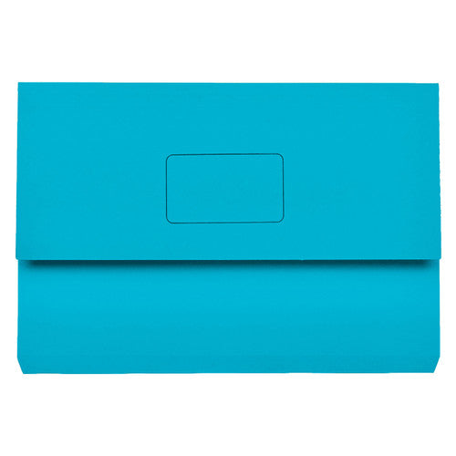 Marbig Slimpick foolscap document wallet in bright blue seen from the front, flap closed with an empty printed name panel