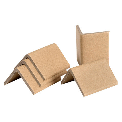 Four Marbig Professional brown board strap guards, three nested together on their edges and one standing upright, showing the 40 x 40mm angle