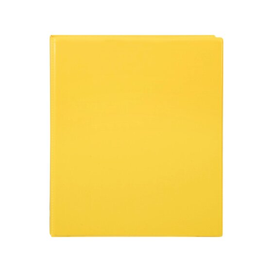 Front of the yellow Marbig Clearview A4 insert binder laid flat, the clear overlay seam visible at the edges