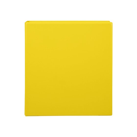Flat front view of a yellow Marbig Clearview A4 insert binder with the clear overlay edges faintly visible