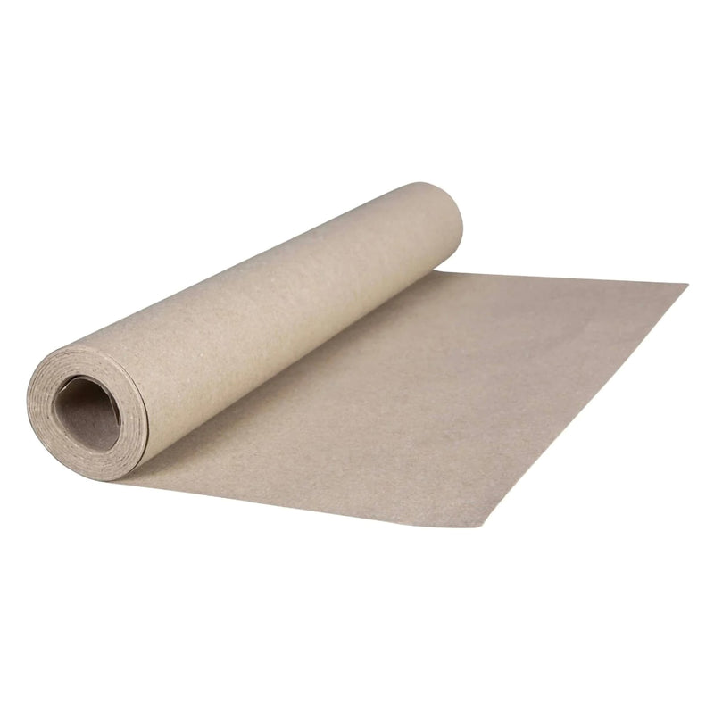 Roll of brown kraft paper partially unrolled across a flat surface, included with the modelling clay school kit to help protect classroom desks and simplify clean up during craft activities.