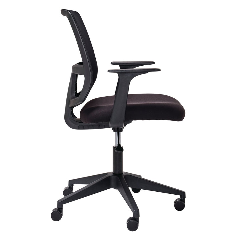 Rear view of Mondo Brook chair showing mesh back frame, fixed armrest mounts and five star nylon base