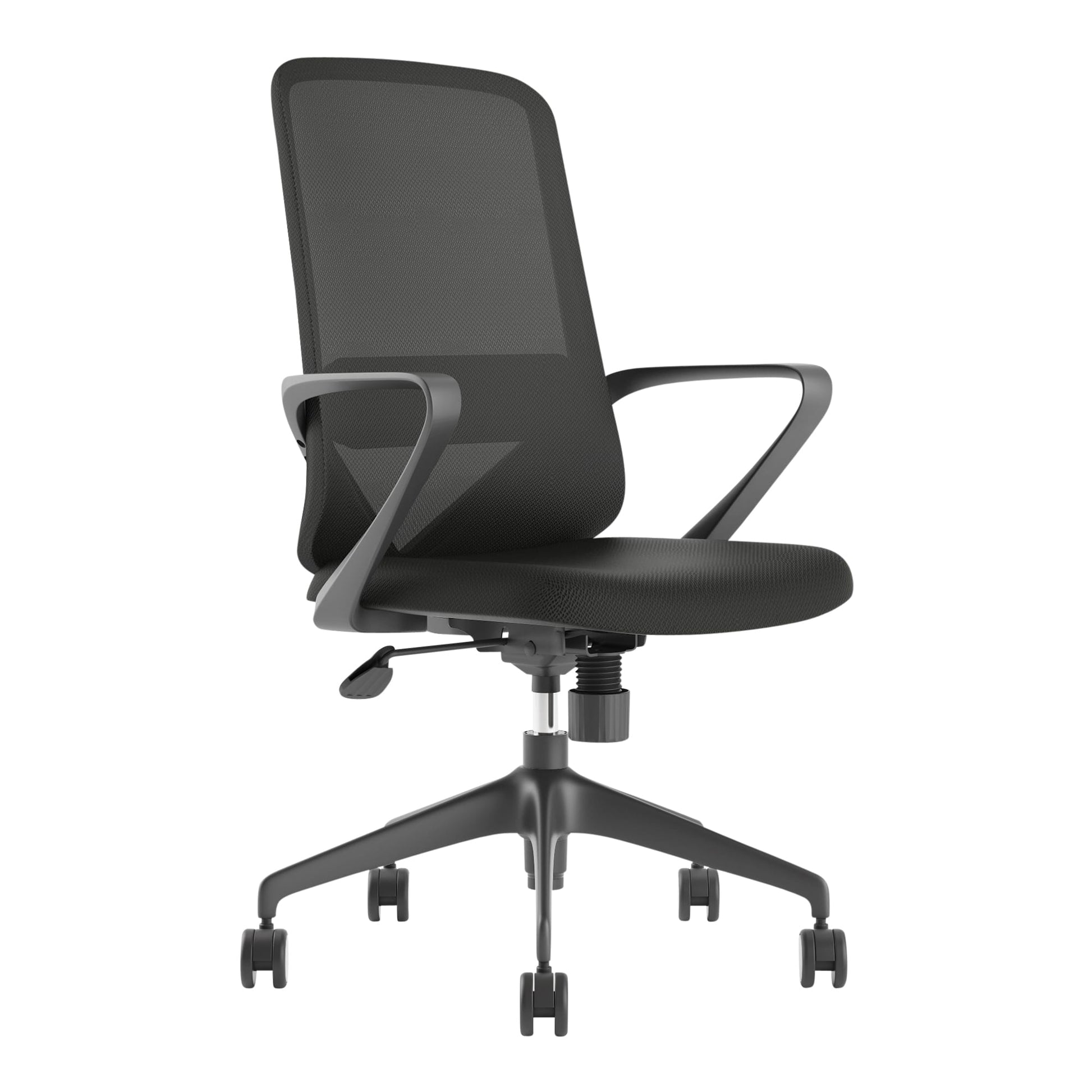 Front angle view of Mondo Mistral Chair Mesh Back with Arms Black against a white studio background