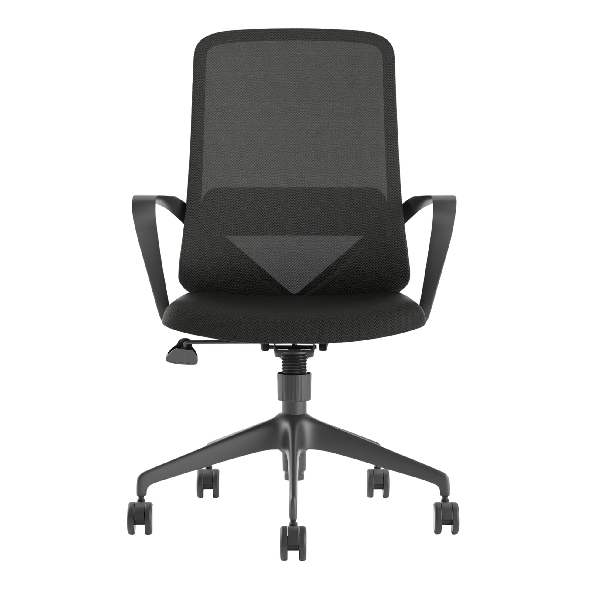 Alternate angle of Mondo Mistral Chair Mesh Back with Arms Black showing profile and construction detail
