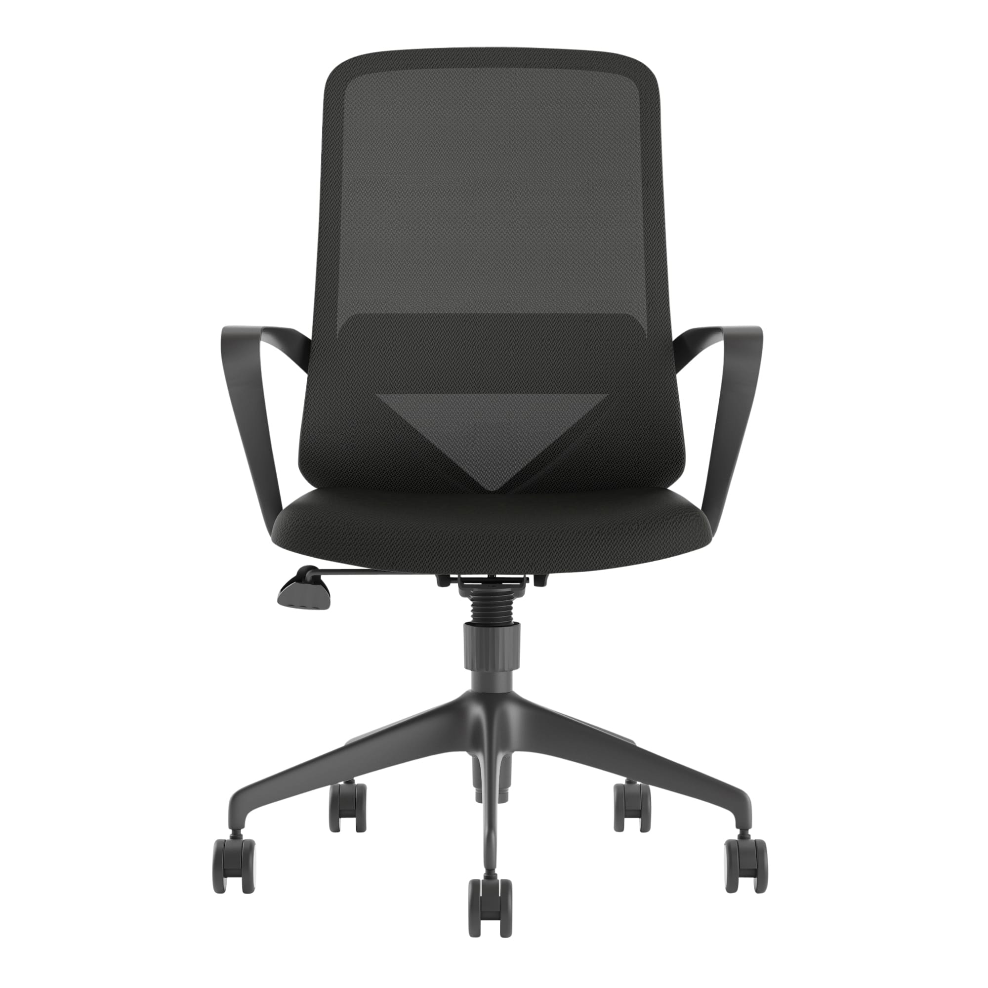 Alternate angle of Mondo Mistral Chair Mesh Back with Arms Black showing profile and construction detail