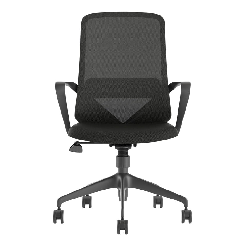 Alternate angle of Mondo Mistral Chair Mesh Back with Arms Black showing profile and construction detail