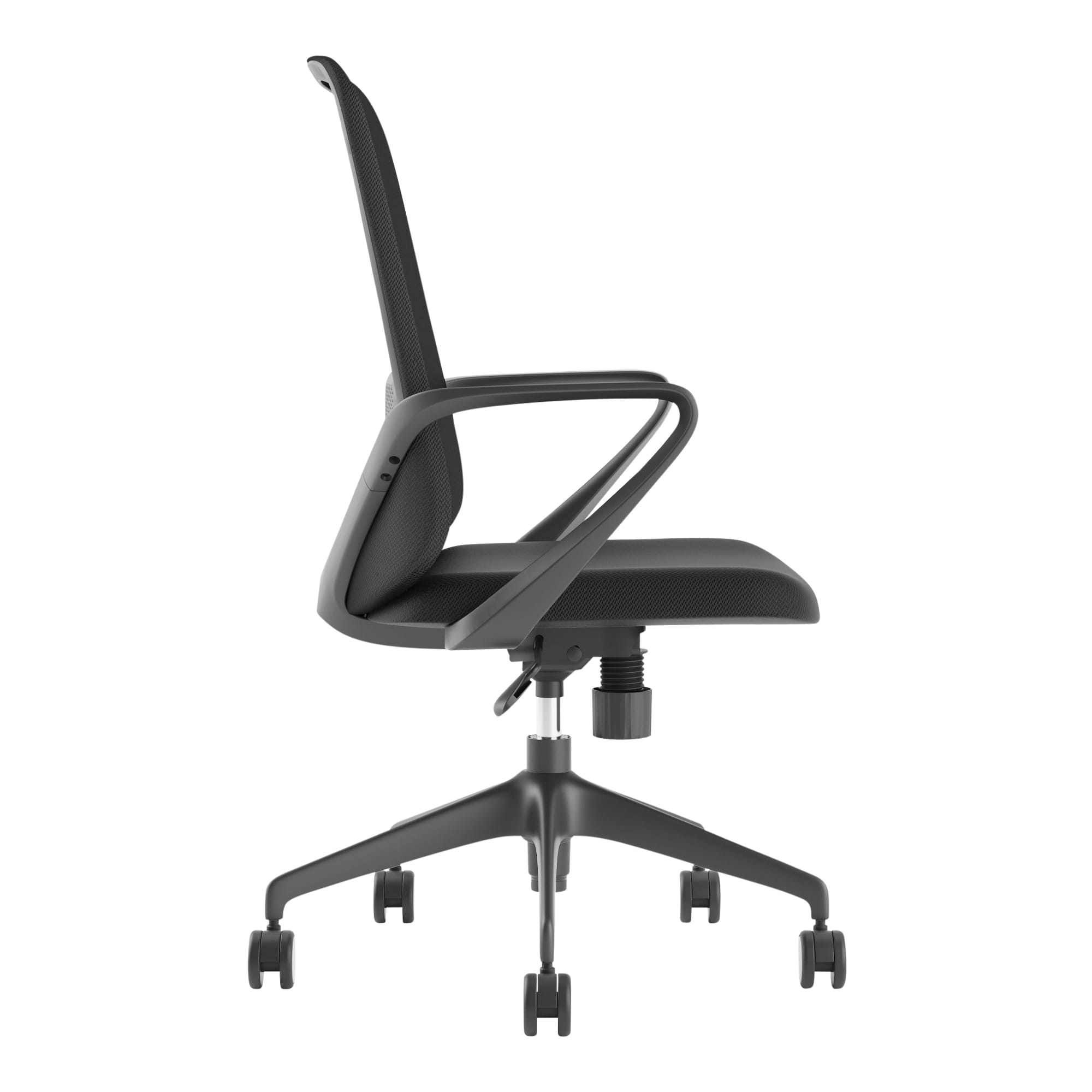 Detail view of Mondo Mistral Chair Mesh Back with Arms Black highlighting finish and adjustment features
