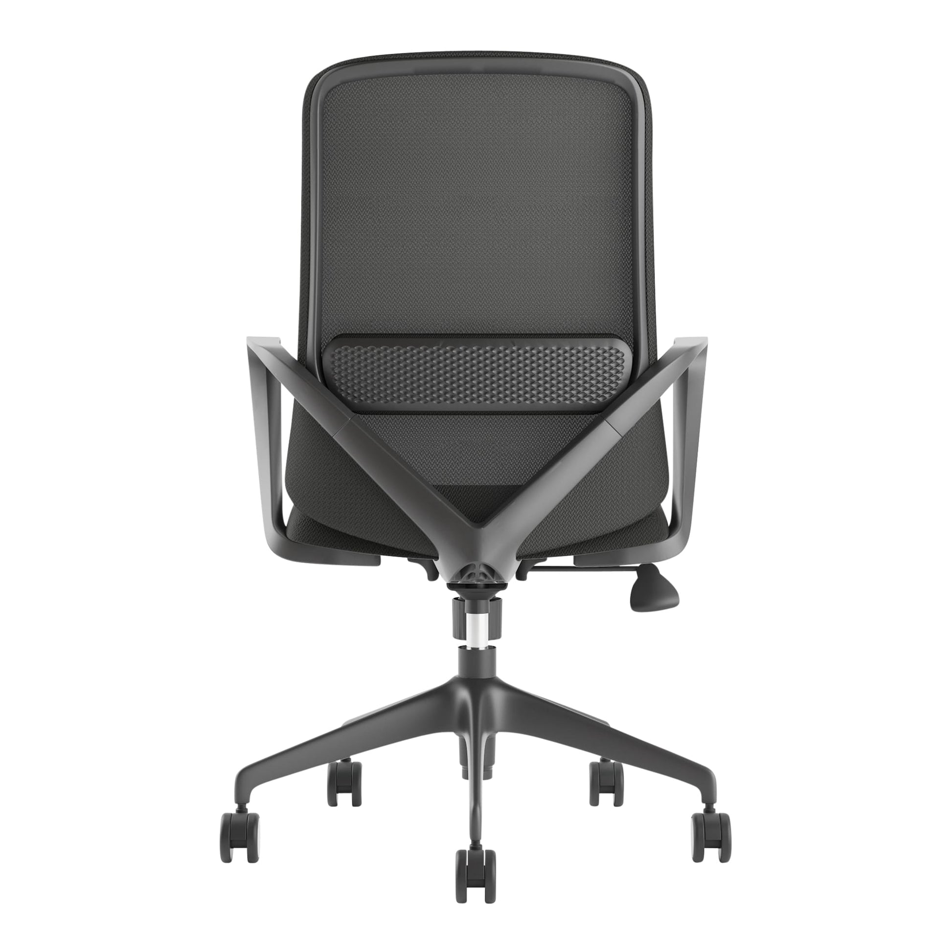 Rear view of Mondo Mistral Chair Mesh Back with Arms Black showing back construction