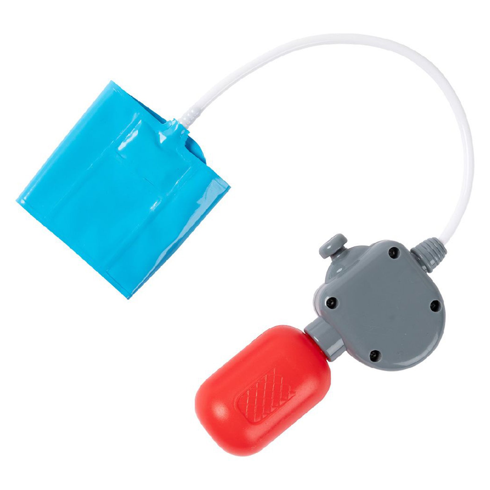 Close up of the toy blood pressure cuff included in the medical role play kit. Designed to mimic real healthcare equipment and encourage realistic doctor patient interactions during imaginative play sessions.
