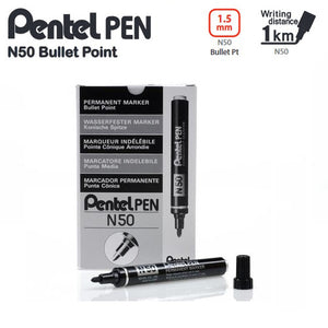 Pentel N50 Permanent Marker Bullet Point 1.5mm Black Box of 12