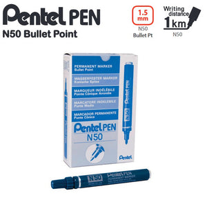 Pentel N50 Permanent Marker Bullet Point 1.5mm Blue Box of 12