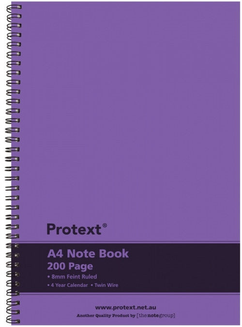 Protext Twin Wire Notebook A4 PP Cover Ruled 200 Page Purple Pack of 5