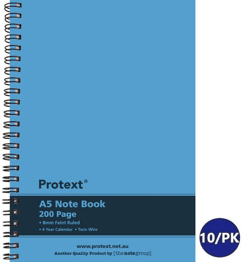 Protext Twin Wire Notebook A5 PP Cover Ruled 200 Page Blue Pack of 10