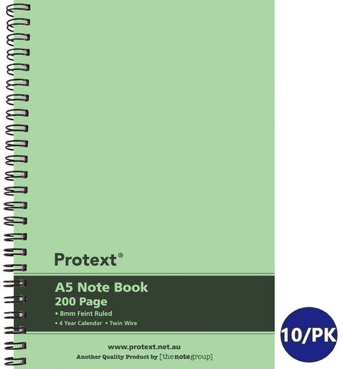 Protext Twin Wire Notebook A5 200 Page Ruled PP Cover Lime Pack 5 — front cover
