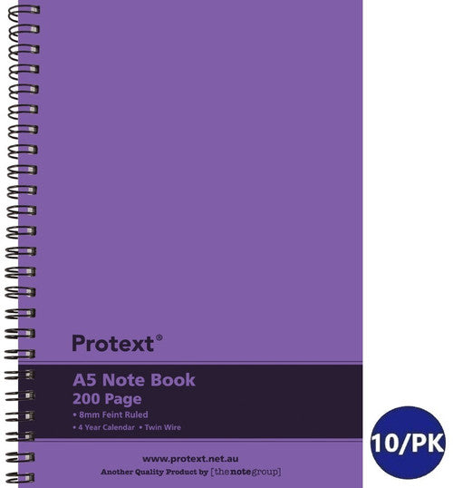 Protext Twin Wire Notebook A5 200 Page Ruled PP Cover Purple Pack 5 — front cover