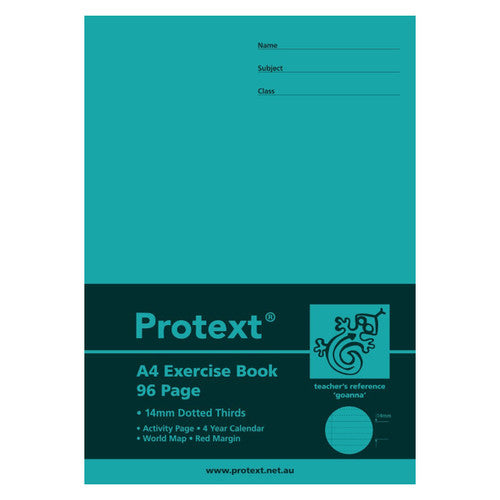 Protext Exercise Book A4 96 Page 14mm Dotted Thirds Ruled Polypropylene Goanna Cover Pack 10 — front cover